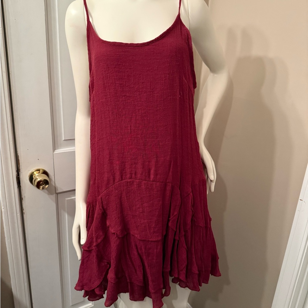 Entro Burgundy Ruffle Hem Mini Dress